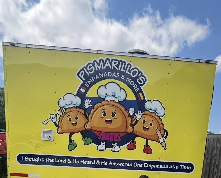 The bright yellow Pismarillo's food truck